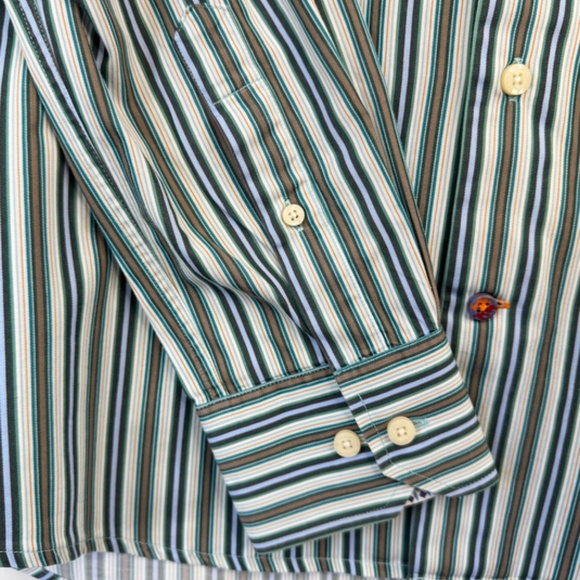 Tallia Mens Green Blue Striped Collard Button Up Dress Up Shirt Medium M 15 1/2 - Picture 6 of 12